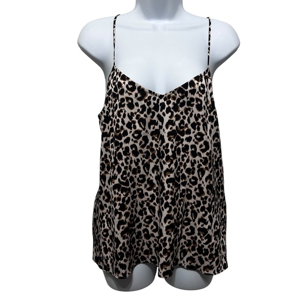 Y2K Quince Womens Silk Cami Tank Top S Black Leopard Satiny Fairygrunge Layer - Picture 1 of 9